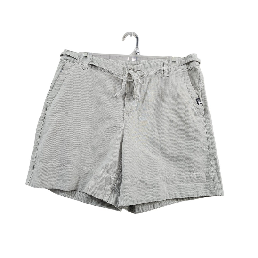The North Face Womens Linen Blend Striped Casual Shorts Beige Belted Size 6 EUC